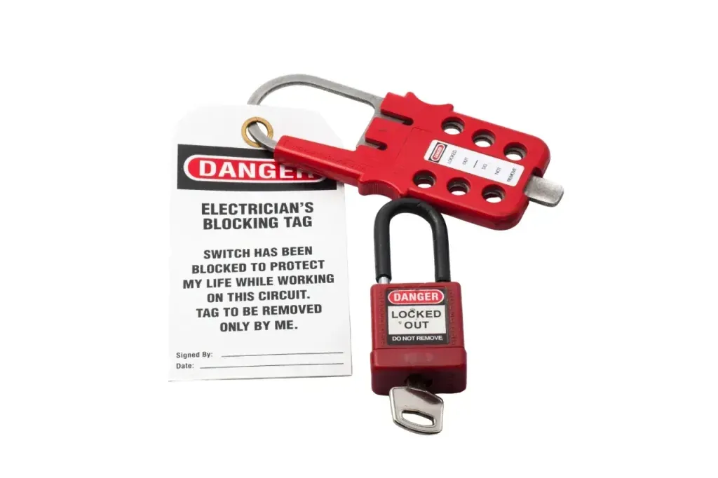 Lockout/tagout devices with warning tags